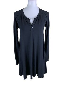 Bel Kazan Black Long Sleeve Mini Dress Henley Button Front Flowy XS
